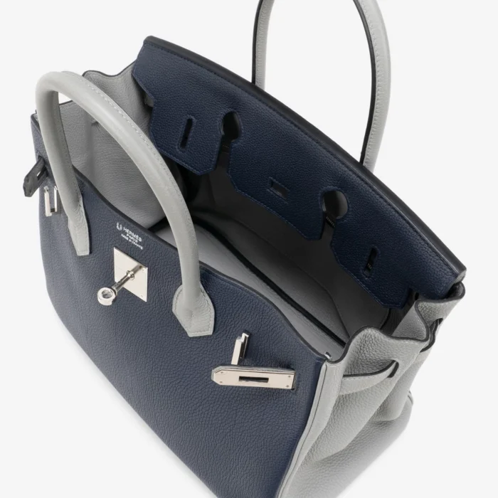 High-End Hermès Inspired HSS Birkin 30 Togo Blue Encre/Gris Mouette PHW - Direct Luxury Fashion - Image 4