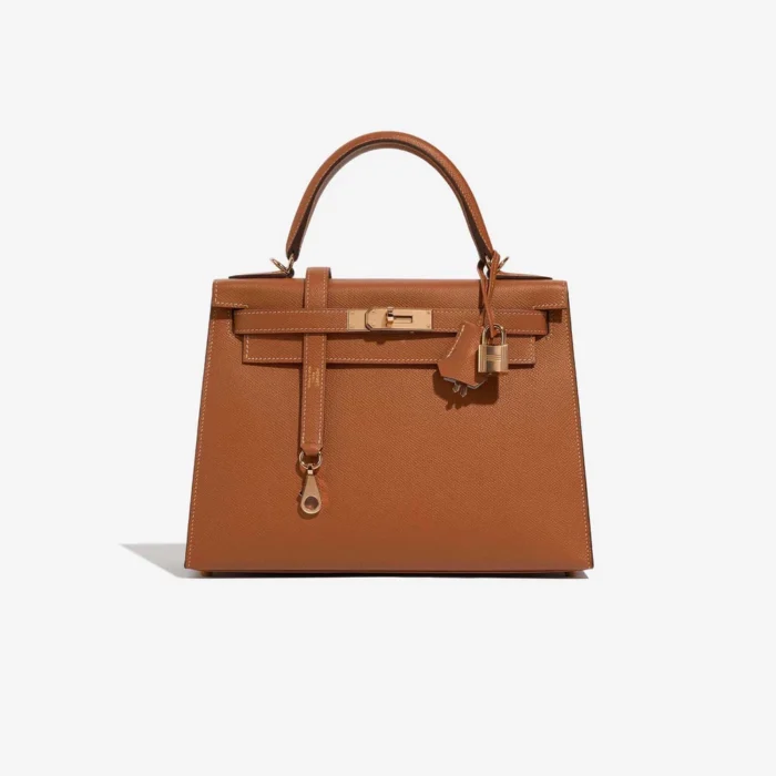 High-End Hermès Inspired HSS Kelly 28 Epsom Gold/Bleu Glacier