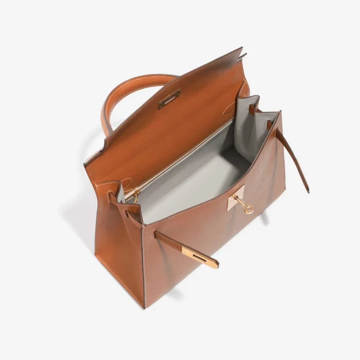 High-End Hermès Inspired HSS Kelly 28 Epsom Gold/Bleu Glacier GHW - Direct Luxury Fashion - Image 5