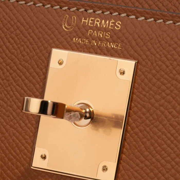 High-End Hermès Inspired HSS Kelly 28 Epsom Gold/Bleu Glacier GHW - Direct Luxury Fashion - Image 6