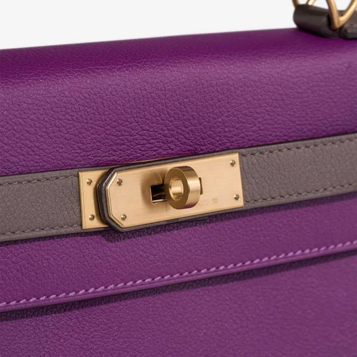 High-End Hermès Inspired HSS Kelly 28 Evercolor Anemone/Etoupe GHW - Direct Luxury Fashion - Image 7