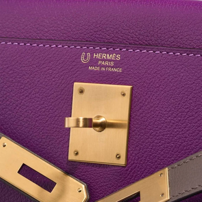 High-End Hermès Inspired HSS Kelly 28 Evercolor Anemone/Etoupe GHW - Direct Luxury Fashion - Image 6
