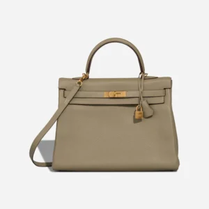 High-End Hermès Inspired HSS Kelly 35 Clemence Sauge/Gris Pale GHW - Direct Luxury Fashion