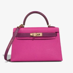 High-End Hermès Inspired HSS Mini Kelly Chevre Mysore Magnolia/Ultraviolet GHW - Direct Luxury Fashion