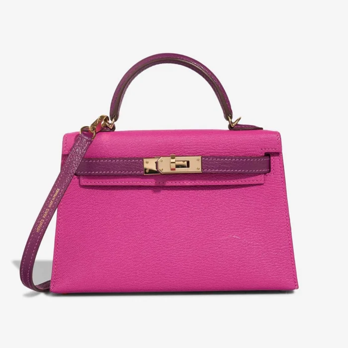 High-End Hermès Inspired HSS Mini Kelly Chevre Mysore Magnolia/Ultraviolet GHW - Direct Luxury Fashion