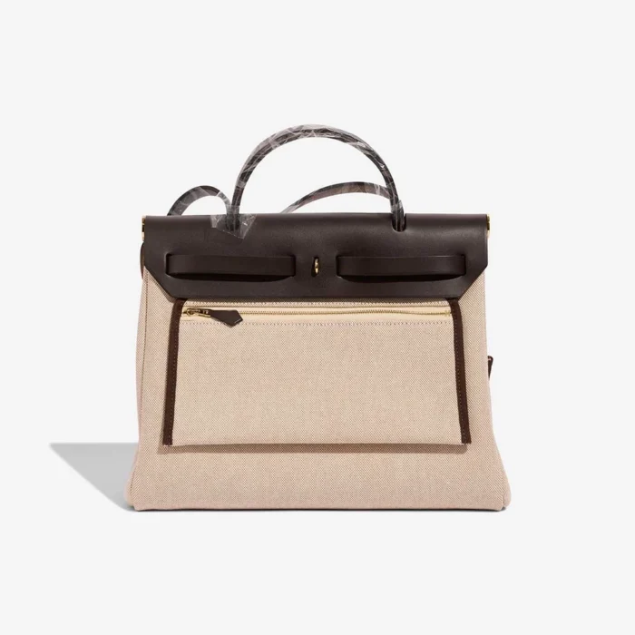 High-End Hermès Inspired Herbag 31 Toile H/Vache Hunter Plume CC Circuit 24 Ebene/Ecru/Beige GHW - Direct Luxury Fashion - Image 3