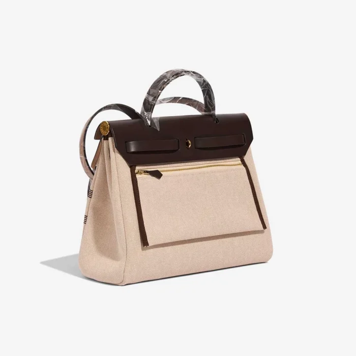 High-End Hermès Inspired Herbag 31 Toile H/Vache Hunter Plume CC Circuit 24 Ebene/Ecru/Beige GHW - Direct Luxury Fashion - Image 5