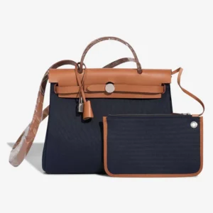 High-End Hermès Inspired Herbag 31 Toile/Vache Hunter Bleu Marine/Naturel PHW - Direct Luxury Fashion