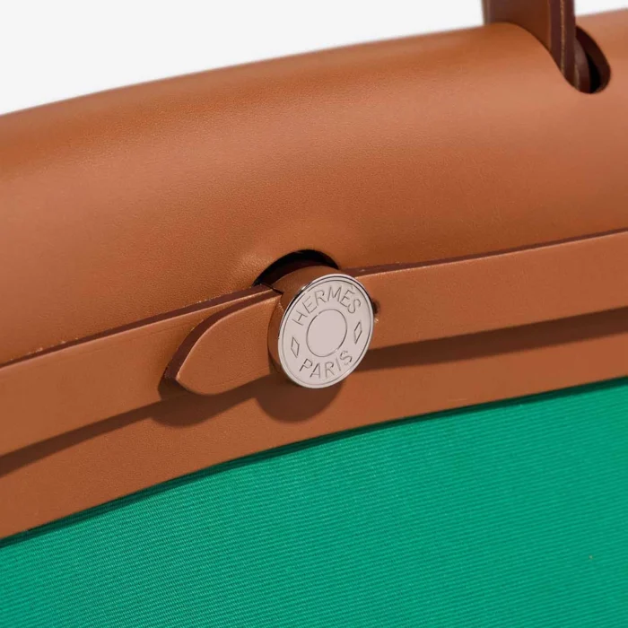 High-End Hermès Inspired Herbag 31 Toile/Vache Hunter Menthe/Bleu Azteque/Naturel PHW - Direct Luxury Fashion - Image 5