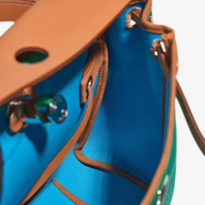 High-End Hermès Inspired Herbag 31 Toile/Vache Hunter Menthe/Bleu Azteque/Naturel PHW - Direct Luxury Fashion - Image 6