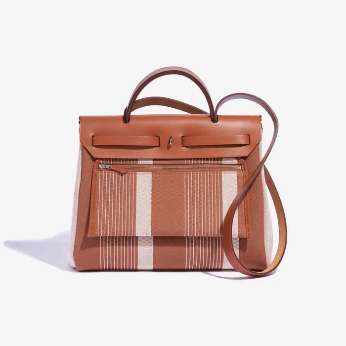 High-End Hermès Inspired Herbag 31 Vache Hunter/Toile H Vibration Fauve/Ecru/Beige PHW - Direct Luxury Fashion - Image 3