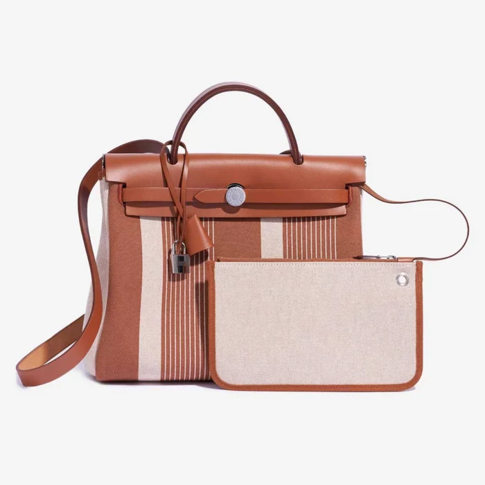 High-End Hermès Inspired Herbag 31 Vache Hunter/Toile H Vibration Fauve/Ecru/Beige PHW - Direct Luxury Fashion