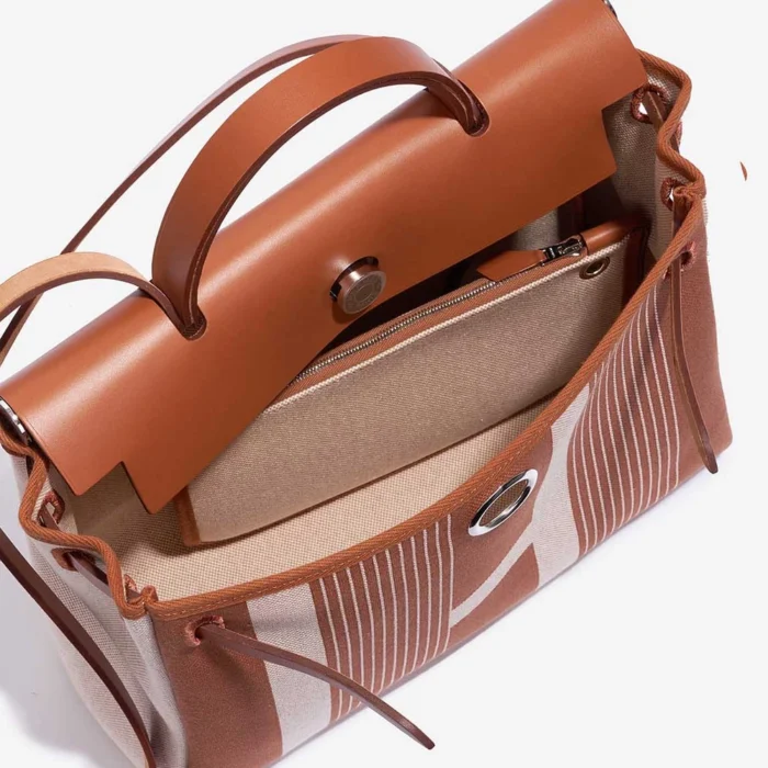 High-End Hermès Inspired Herbag 31 Vache Hunter/Toile H Vibration Fauve/Ecru/Beige PHW - Direct Luxury Fashion - Image 7