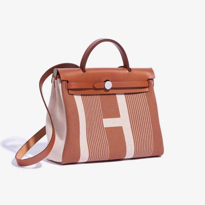 High-End Hermès Inspired Herbag 31 Vache Hunter/Toile H Vibration Fauve/Ecru/Beige PHW - Direct Luxury Fashion - Image 6