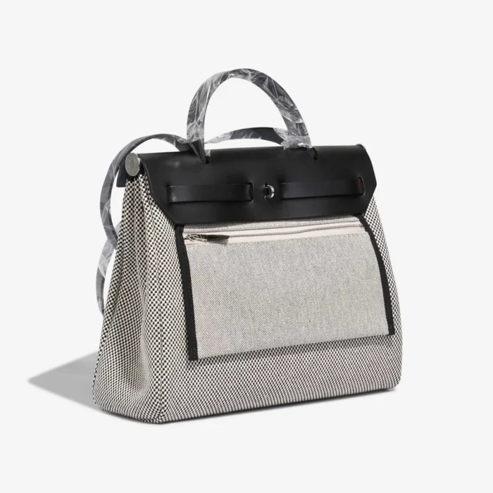 High-End Hermès Inspired Herbag 31 Vache Hunter/Toile Quadrille Black/Ecru PHW - Direct Luxury Fashion - Image 5