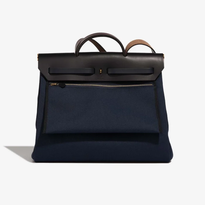 High-End Hermès Inspired Herbag 39 Toile/Vache Hunter Black/Bleu Marine GHW - Direct Luxury Fashion - Image 3