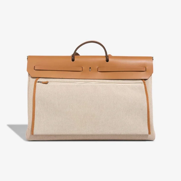 High-End Hermès Inspired Herbag 50 Vache Hunter/Toile Quadrille Naturel/Ecru/Gold PHW - Direct Luxury Fashion - Image 3