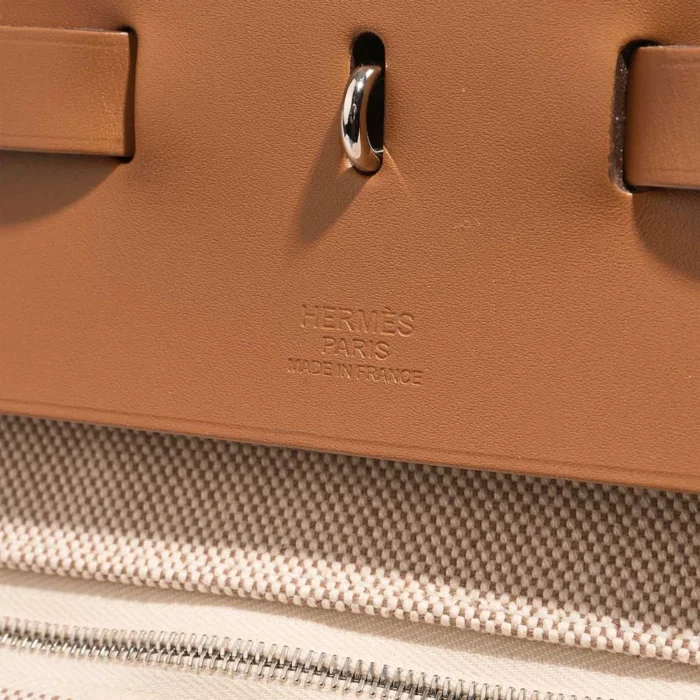 High-End Hermès Inspired Herbag 50 Vache Hunter/Toile Quadrille Naturel/Ecru/Gold PHW - Direct Luxury Fashion - Image 2