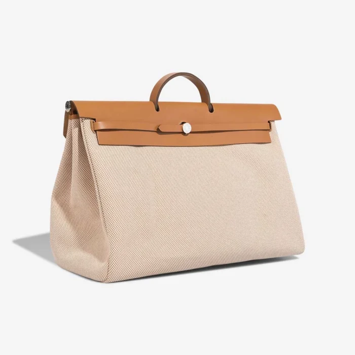 High-End Hermès Inspired Herbag 50 Vache Hunter/Toile Quadrille Naturel/Ecru/Gold PHW - Direct Luxury Fashion - Image 5