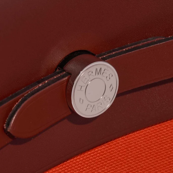 High-End Hermès Inspired Herbag Backpack Toile/Vache Hunter Orange Mecano/Rouge H PHW - Direct Luxury Fashion - Image 5