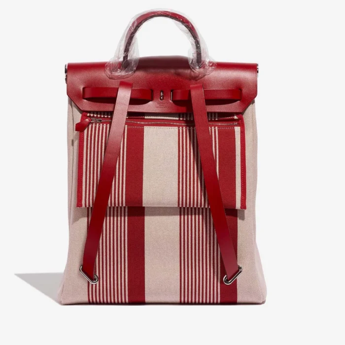 High-End Hermès Inspired Herbag Backpack Vache Hunter/Toile Bordeaux/Ecru/Beige/Piment PHW - Direct Luxury Fashion - Image 2