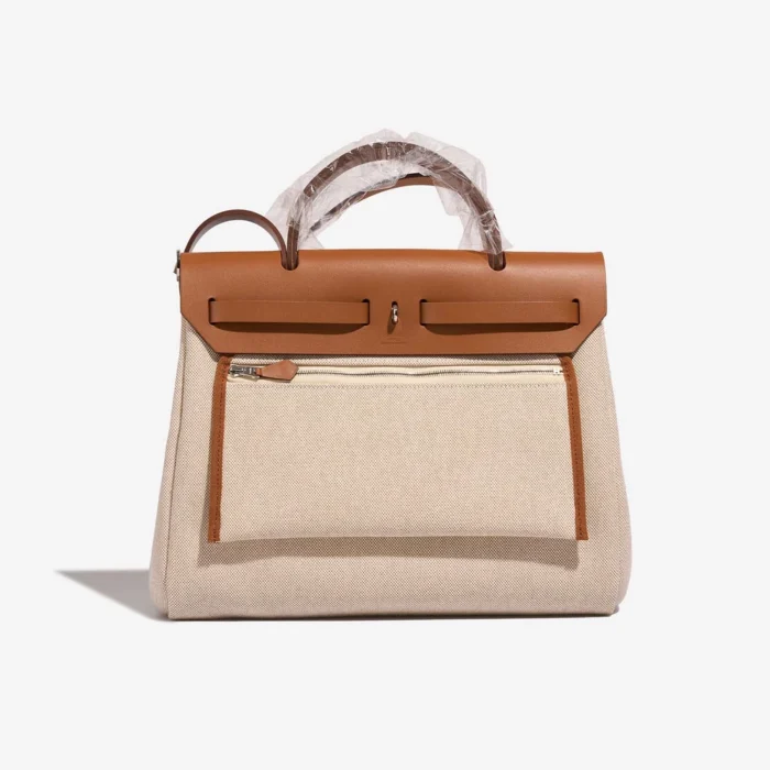 High-End Hermès Inspired Herbag Circuit 24 31 Toile/Vache Hunter Fauve/Ecru PHW - Direct Luxury Fashion - Image 3