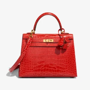 High-End Hermès Inspired Kelly 25 Alligator Mississippiensis Rouge de Coeur GHW - Direct Luxury Fashion
