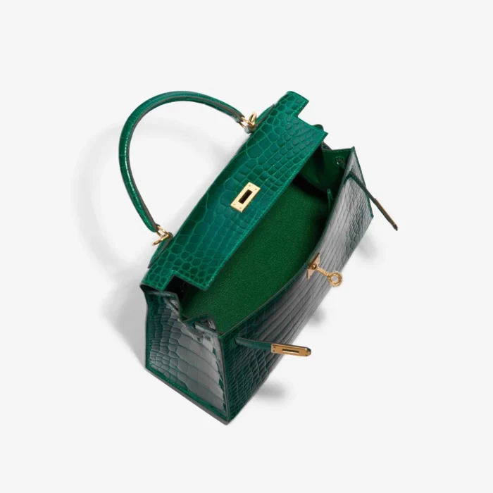 High-End Hermès Inspired Kelly 25 Alligator Vert Emerald GHW - Direct Luxury Fashion - Image 5