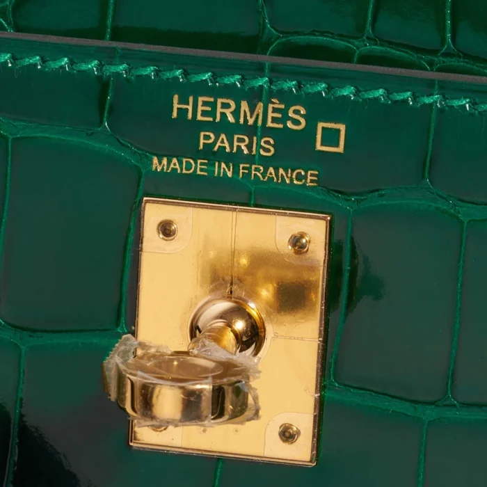 High-End Hermès Inspired Kelly 25 Alligator Vert Emerald GHW - Direct Luxury Fashion - Image 6