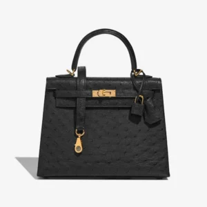 High-End Hermès Inspired Kelly 25 Ostrich Black GHW - Direct Luxury Fashion