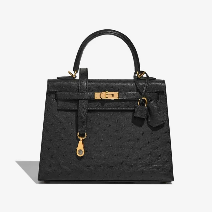 High-End Hermès Inspired Kelly 25 Ostrich Black GHW - Direct Luxury Fashion