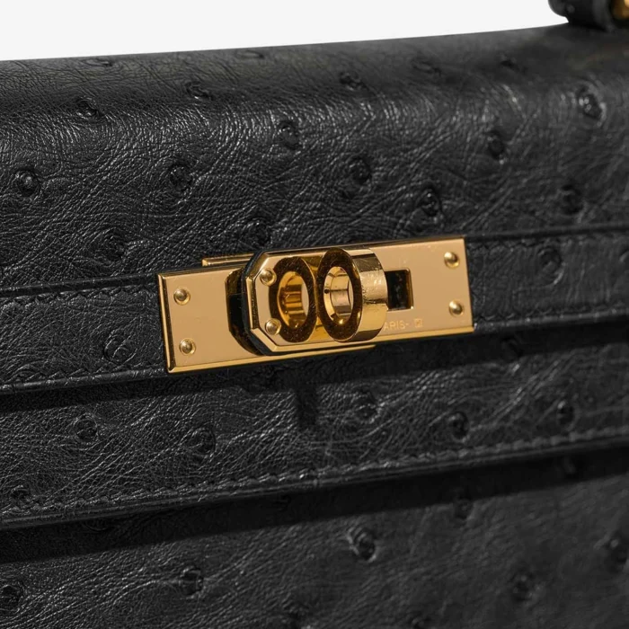 High-End Hermès Inspired Kelly 25 Ostrich Black GHW - Direct Luxury Fashion - Image 5