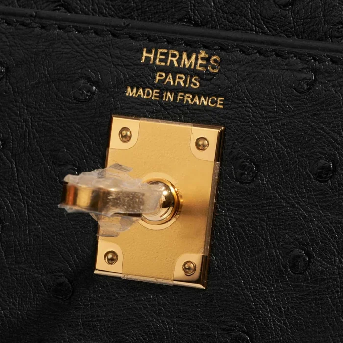 High-End Hermès Inspired Kelly 25 Ostrich Black GHW - Direct Luxury Fashion - Image 5