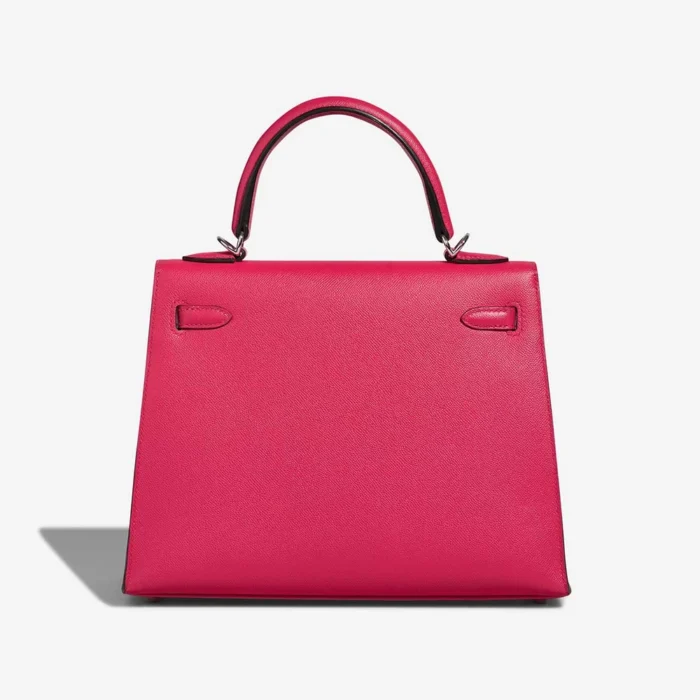 High-End Hermès Inspired Kelly 25 Veau Madame Rose Extrême/Rouge Piment PHW - Direct Luxury Fashion - Image 2