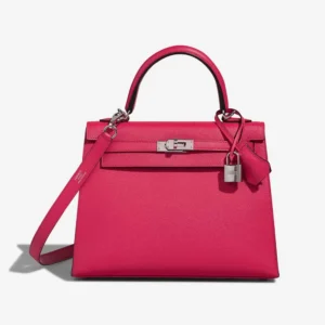High-End Hermès Inspired Kelly 25 Veau Madame Rose Extrême/Rouge Piment PHW - Direct Luxury Fashion