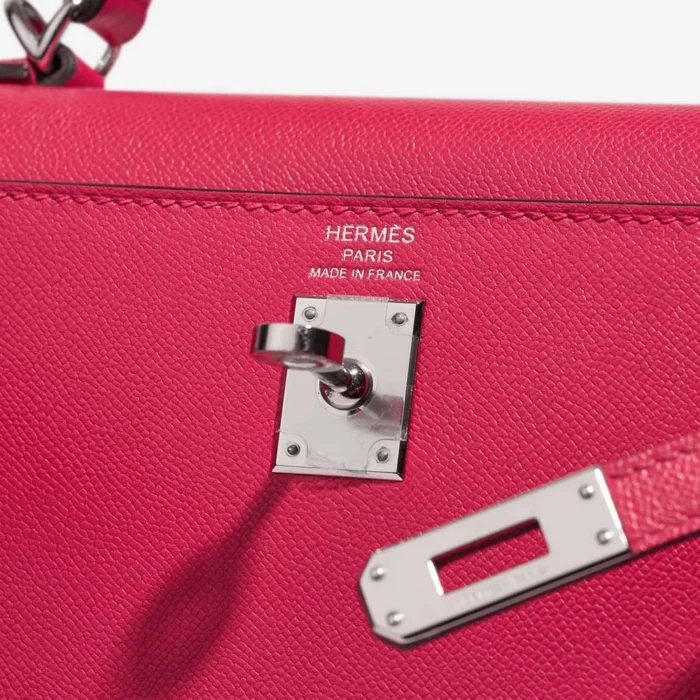 High-End Hermès Inspired Kelly 25 Veau Madame Rose Extrême/Rouge Piment PHW - Direct Luxury Fashion - Image 6