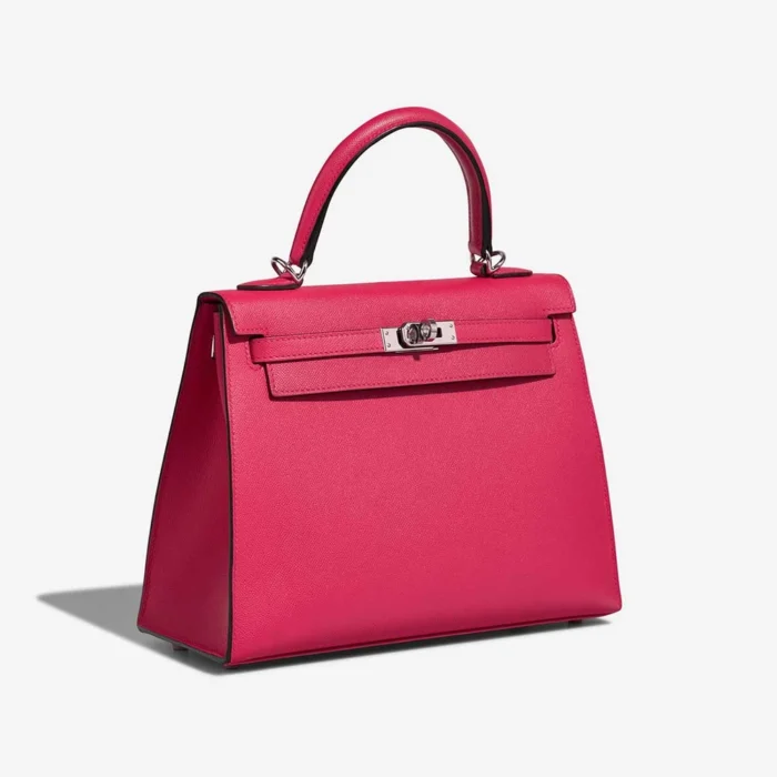 High-End Hermès Inspired Kelly 25 Veau Madame Rose Extrême/Rouge Piment PHW - Direct Luxury Fashion - Image 4