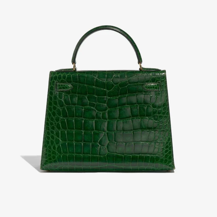 High-End Hermès Inspired Kelly 28 Alligator Mississippiensis Vert Emeralde GHW - Direct Luxury Fashion - Image 2