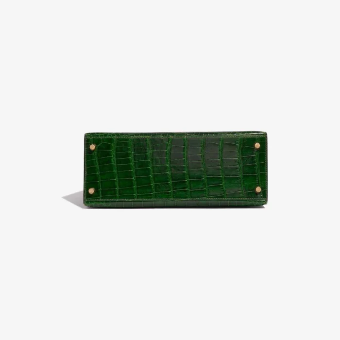 High-End Hermès Inspired Kelly 28 Alligator Mississippiensis Vert Emeralde GHW - Direct Luxury Fashion - Image 3