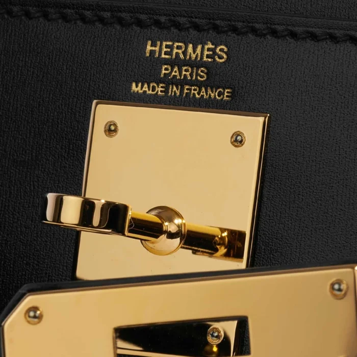 High-End Hermès Inspired Kelly 28 Box Black GHW - Direct Luxury Fashion - Image 6