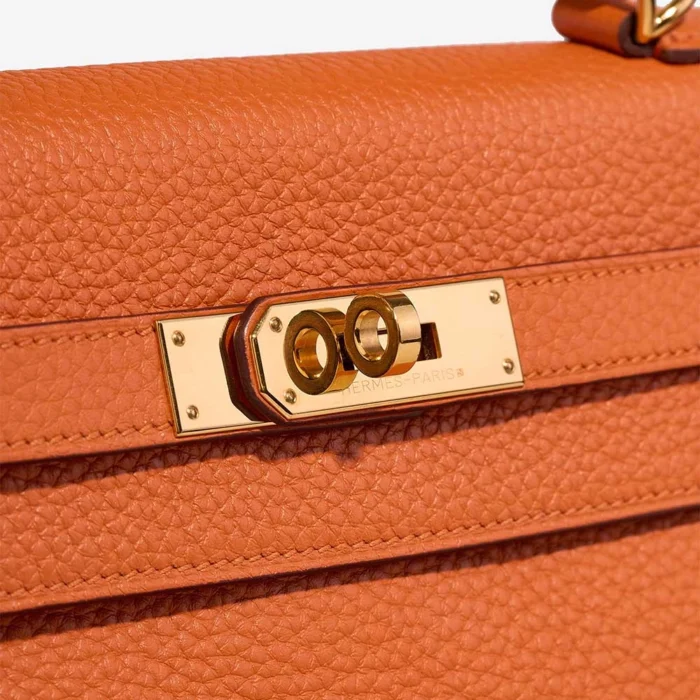 High-End Hermès Inspired Kelly 28 Clemence Orange H GHW - Direct Luxury Fashion - Image 7