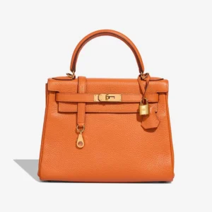 High-End Hermès Inspired Kelly 28 Clemence Orange H GHW - Direct Luxury Fashion