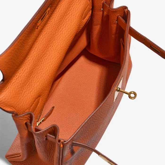 High-End Hermès Inspired Kelly 28 Clemence Orange H GHW - Direct Luxury Fashion - Image 5