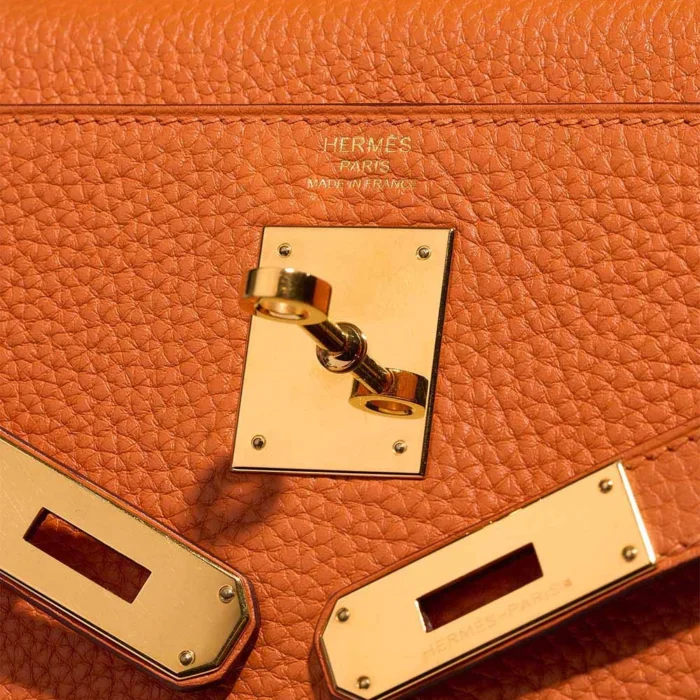 High-End Hermès Inspired Kelly 28 Clemence Orange H GHW - Direct Luxury Fashion - Image 6