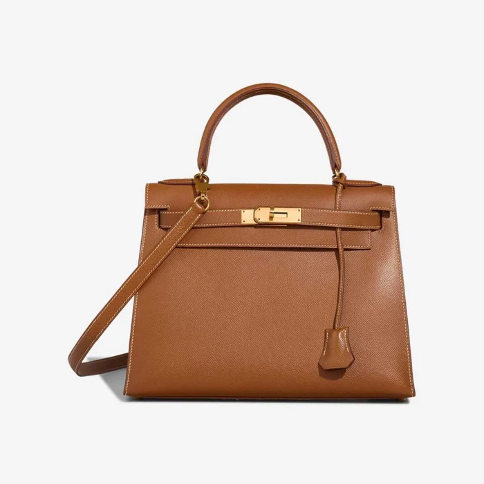 High-End Hermès Inspired Kelly 28 Courchevel Gold GHW - Direct Luxury Fashion