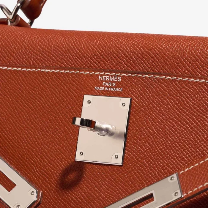 High-End Hermès Inspired Kelly 28 Epsom Brique PHW - Direct Luxury Fashion - Image 6
