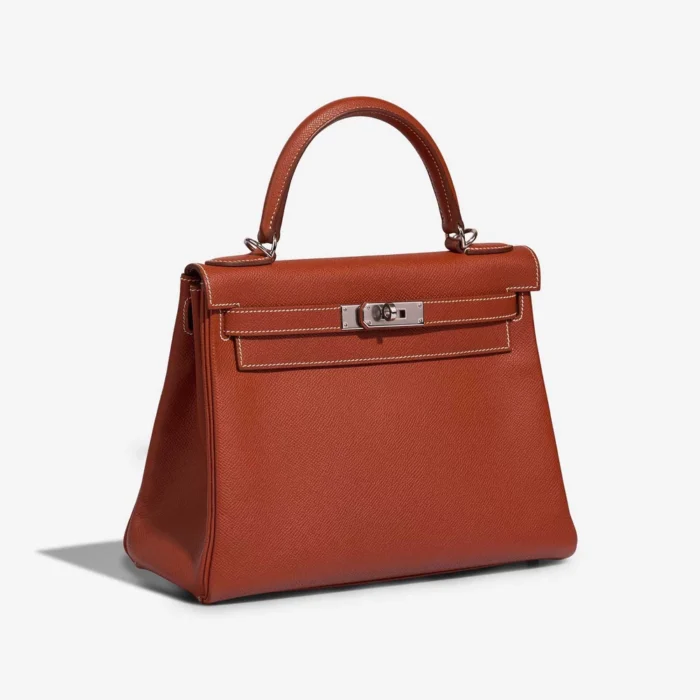 High-End Hermès Inspired Kelly 28 Epsom Brique PHW - Direct Luxury Fashion - Image 4