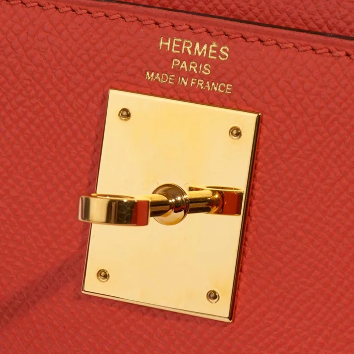 High-End Hermès Inspired Kelly 28 Epsom Capucine GHW - Direct Luxury Fashion - Image 6