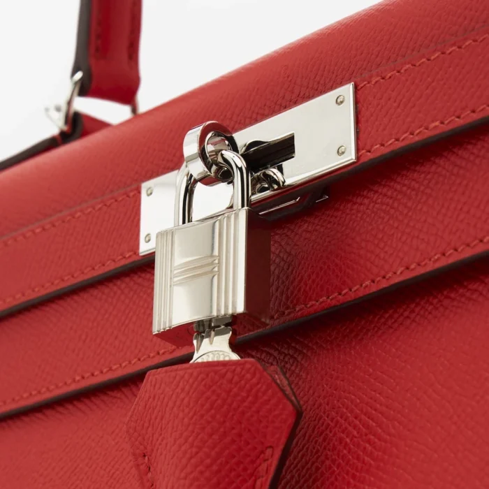 High-End Hermès Inspired Kelly 28 Epsom Rouge Tomate PHW - Direct Luxury Fashion - Image 5