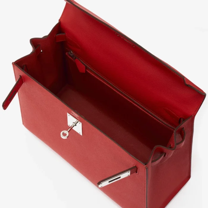 High-End Hermès Inspired Kelly 28 Epsom Rouge Tomate PHW - Direct Luxury Fashion - Image 4